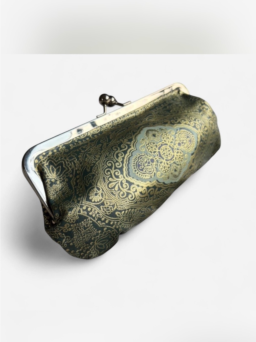 LOFT vintage Green & Gold Jacquard Kiss-Lock Clutch